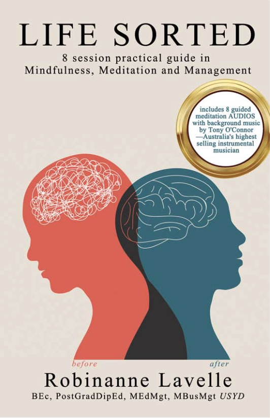 Life Sorted by Robinanne Lavelle. Cover shows two head silhouettes, a tangled red one labelled "before" and an organised blue one labelled "after".