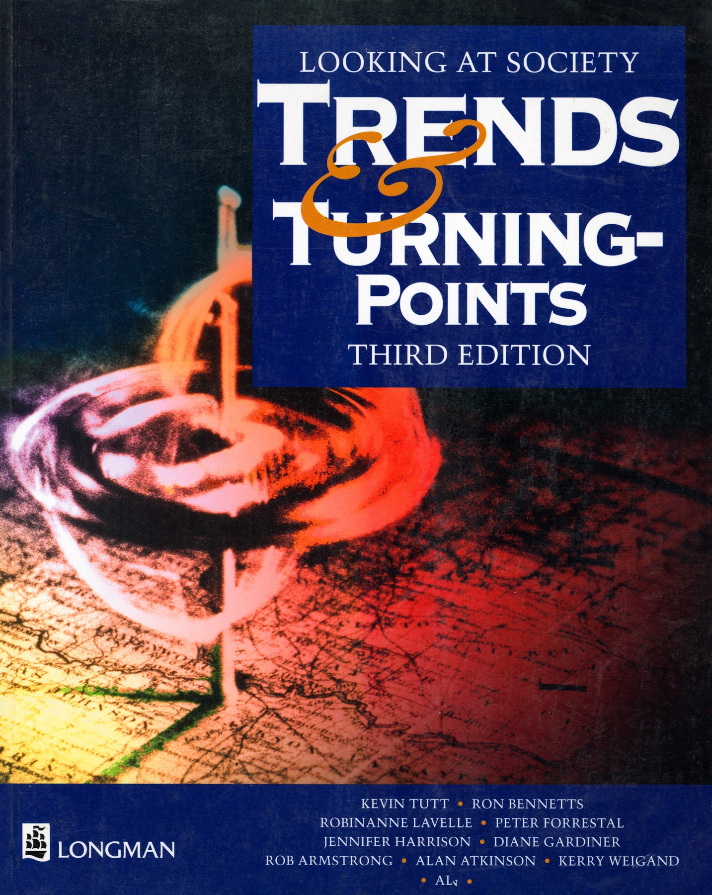 Looking at Society: Trends and Turning-points textbook cover. Navy panel with white serif title.